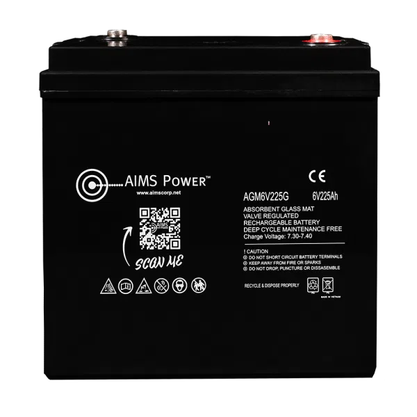 AGM6V225G – AIMS POWER Battery, AGM Absorbed Glass Mat 6 Volt 225 Ampere Hour Capacity M8 Threaded Stud Top Terminals...